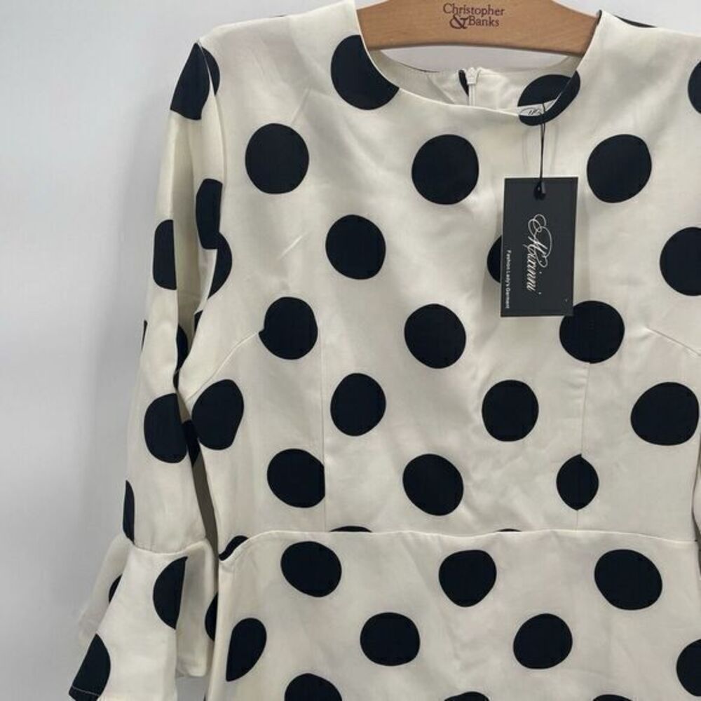 Mixinni Big Polka Dot Dress With 3/4 Bell Sleeve‎ Womans Suze XXL #9P - Picture 3 of 6